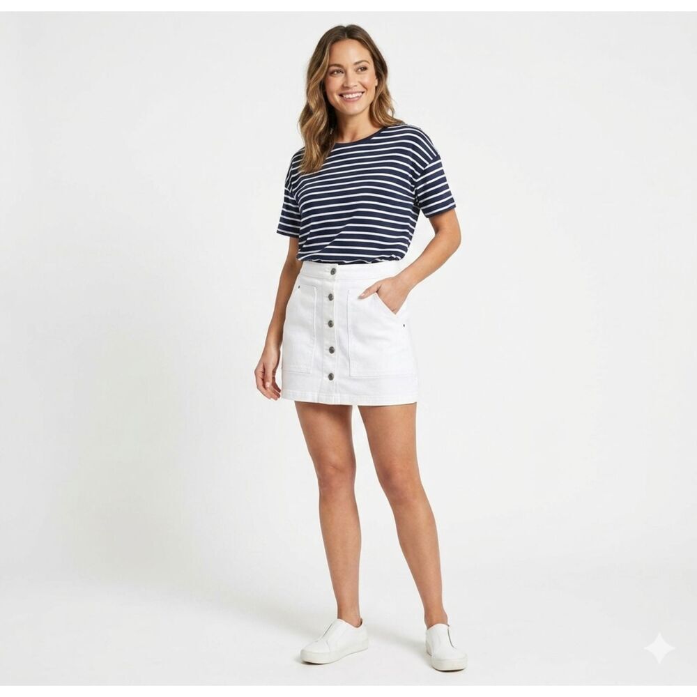 Veronica Beard Getty Cargo Mini Skirt Button Front Denim Size 4 White Coastal